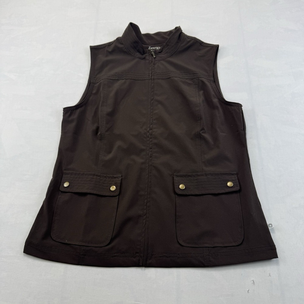 Chico's Zenergy Women's Size 0 Small Brown Zip Front Utility Vest Pockets